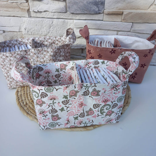 Panière double compartiment avec cotons lavables – rangement salle de bain zéro déchet