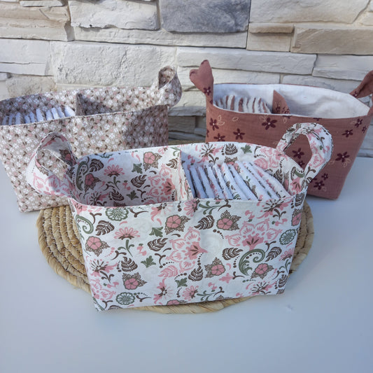 Panière double compartiment avec cotons lavables – rangement salle de bain zéro déchet