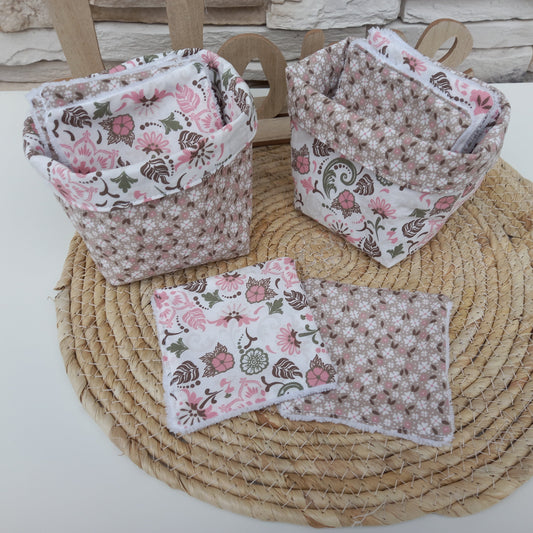 Panière réversible avec 10 lingettes coton et éponge bambou