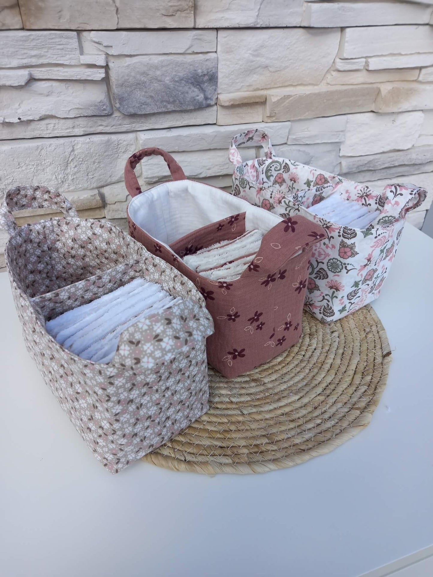 Panière double compartiment avec cotons lavables – rangement salle de bain zéro déchet