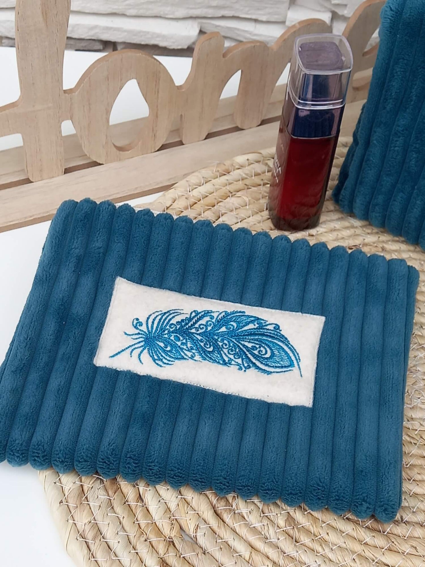 Trousse de toilette velours bleu canard