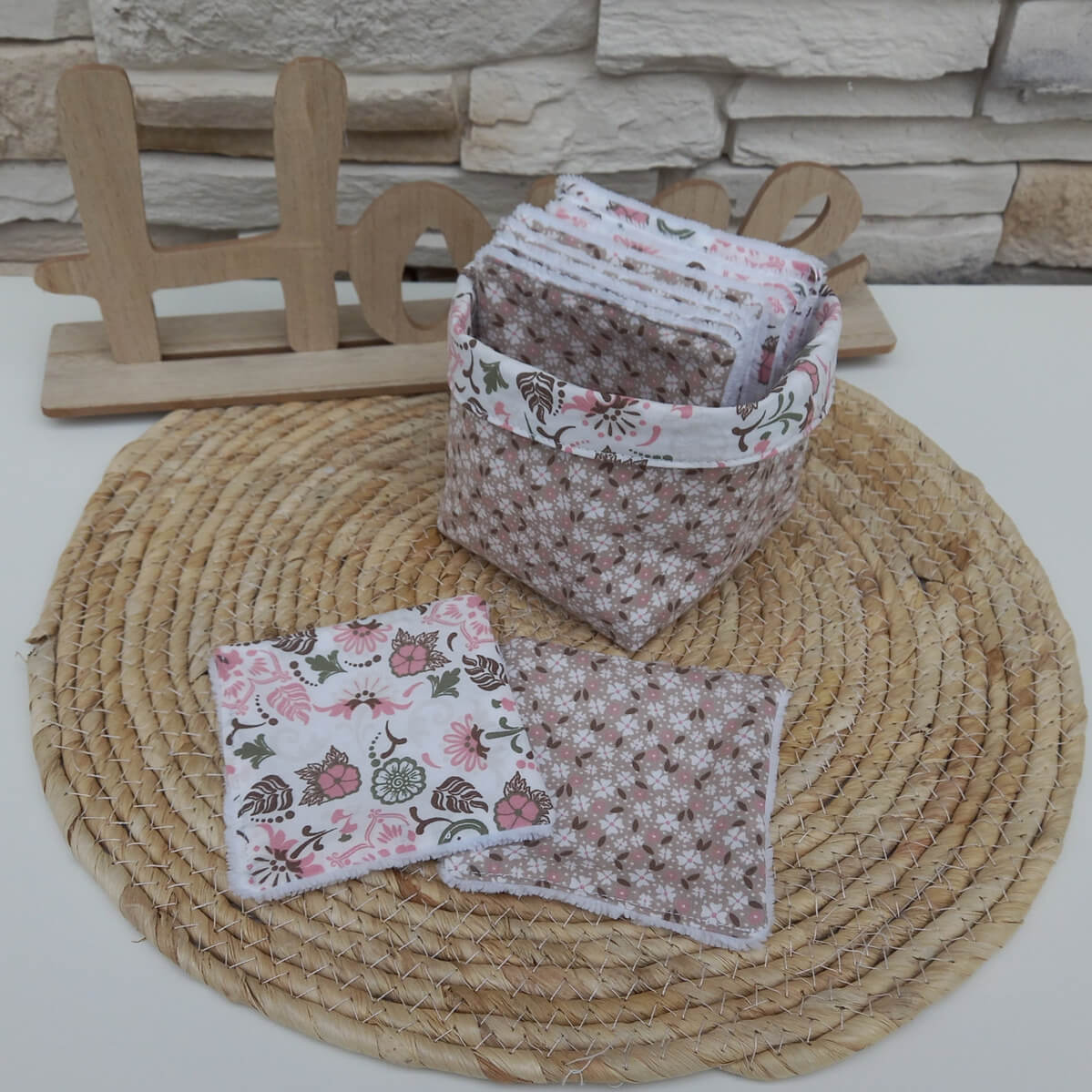 Panière réversible avec 10 lingettes coton et éponge bambou