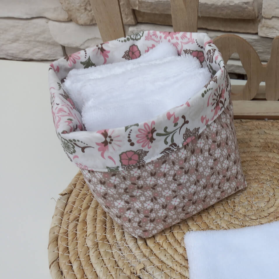 Panière réversible avec lingettes lavables en éponge bambou