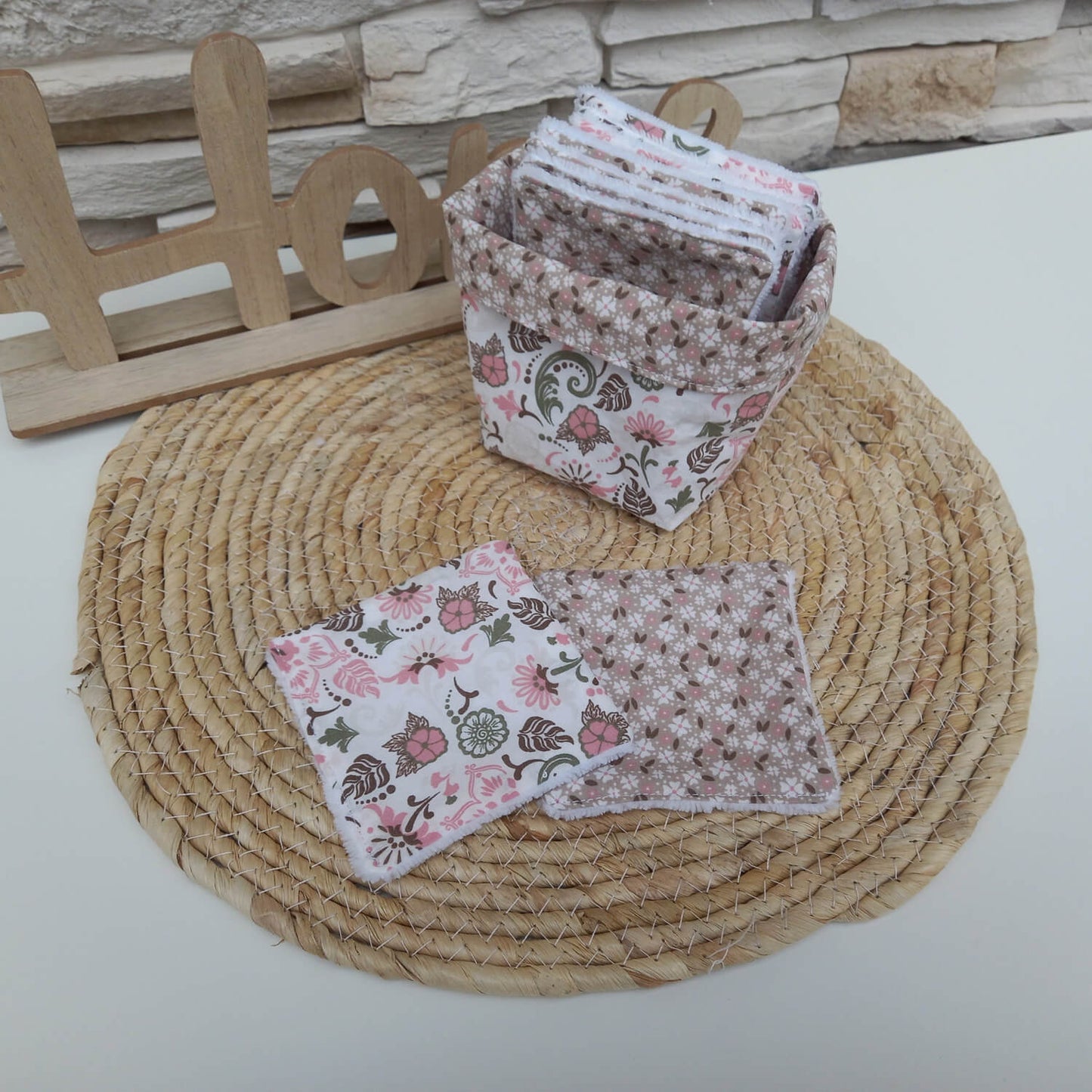 Panière réversible avec 10 lingettes coton et éponge bambou