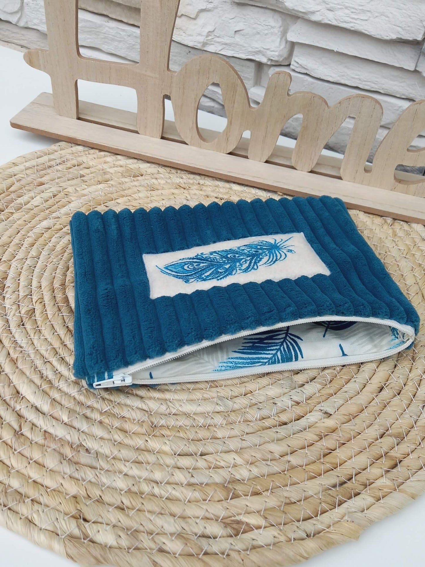 Trousse de toilette velours bleu canard